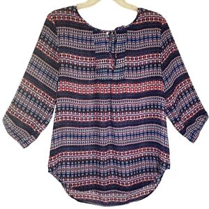 Violet Claire women's lg geometric print sheer long sleeve pullover blouse. 5066